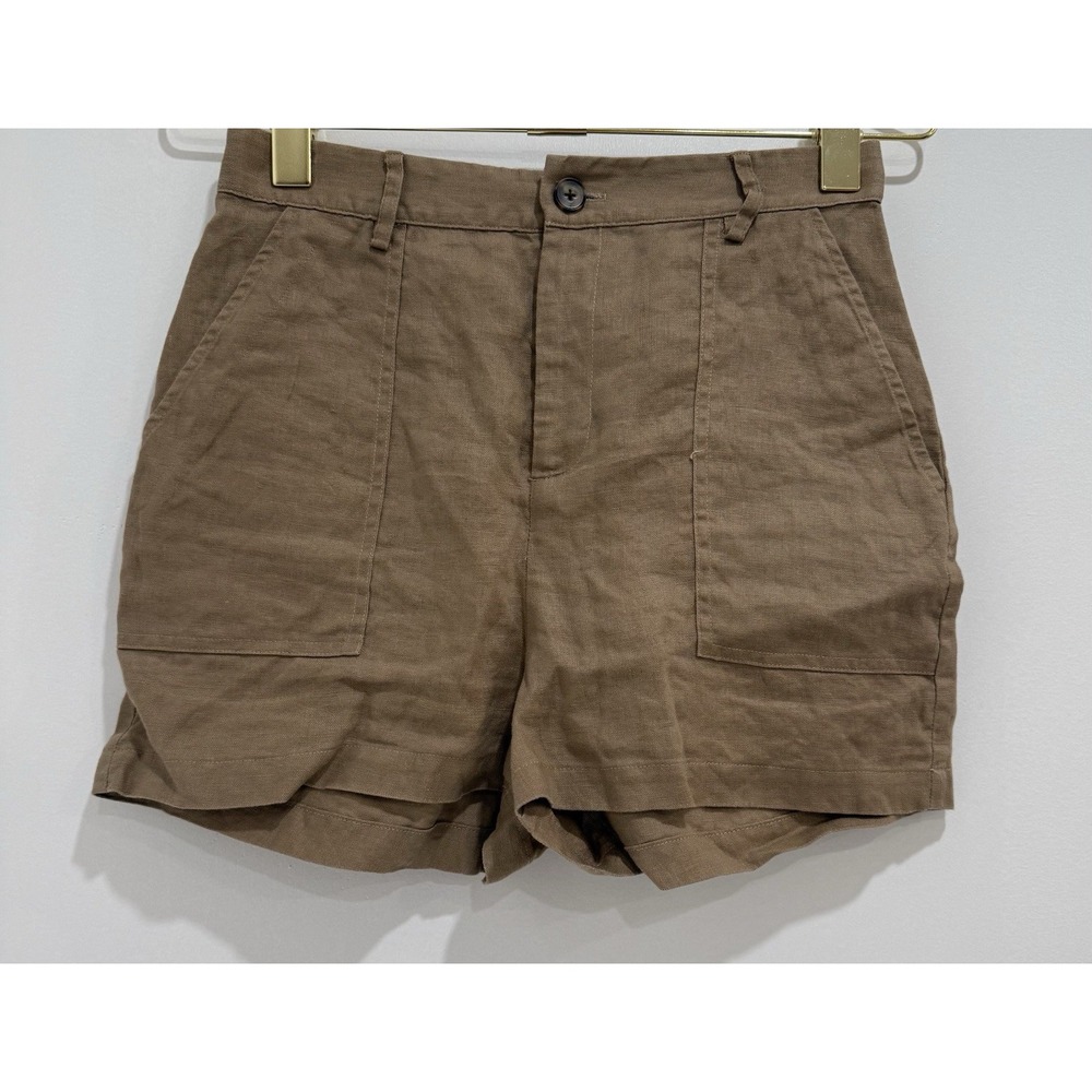REFORMATION Sterling High Waist 100% LINEN SHORTS Size 4 Brown